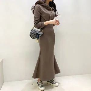 [미나그램] 커든 기모 머메이드 후드 원피스