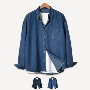 남자 데님 긴팔 셔츠 오버핏 포켓 청 남방 중청 진청 남녀공용 빅사이즈