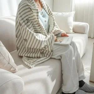 베이지 베어 소프트 패턴 극세사 담요 블랭킷 M