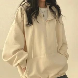 여성 루즈핏 하프집업 후드티 3컬러 데일리 캐주얼 봄 가을 겨울 긴팔 오버핏 여성후드티