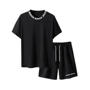 WDIRA 남성용 2피스 아웃핏 레터 그래픽 티와 드로스트링 허리 반바지 세트