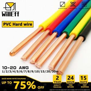 PVC 솔리드 하드 구리 케이블 전선 600V 검정색 빨간색 전원 단일 코어 연장 코드 20AWG 18AWG