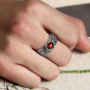 [골드스마일]남여공용 석류석두꺼비반지 석류석 레트로남여공용반지 심경