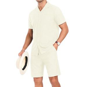 프린스토리 남성 반팔 의상 2피스 여름 비치 버튼 다운 셔츠와 반바지 세트 포켓이 있는 운동복