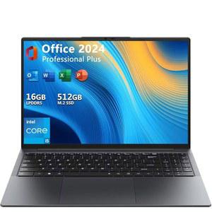 EYY 16인치 노트북 컴퓨터 인텔 코어 i5 프로세서, Windows 11 Pro 16GB RAM 512GB SSD, 1920 x 1200 FHD 16:10 디스플레이, MS Office 2024, 백라이트 키보드가 탑재된 노트북, WiFi, BT5.0, RJ45, HDMI