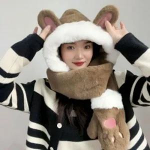 따순토끼일체형후드머플러겨울후드형목도리 (49F36)