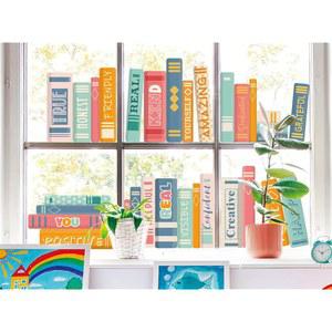 JarThenaAMCS 히피 보호 책 창문 클리닝 영감을 주는 인쇄 스티커 백투스쿨 파티 홈 교실 도서관 벽 장식용 양면 유리 스티커, 6장