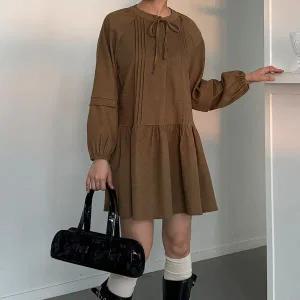 [하프클럽/]여자 러블리 하객룩 리본넥 핀턱 나그랑 미니원피스