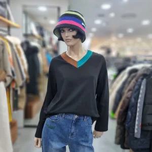 베네통/애플아울렛/컬러 니트 배색 브이넥 티셔츠/BATSA3561