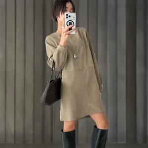 CSO5871여성 빅사이즈 겨울 퍼프 소매 절개 미니 원피스 하객룩