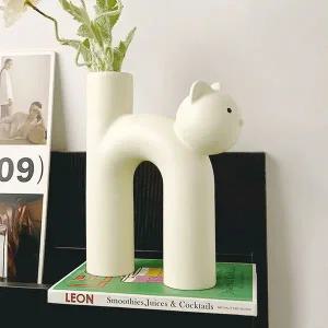 [콩심팥심]캣 아트 도자기 꽃병 인테리어 오브제 세라믹 화병 빈티지화병