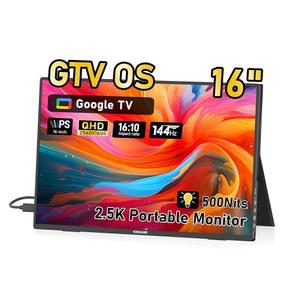 페이지핀뮤 16인치 스마트 휴대용 모니터(구글 TV OS 포함), 2.5K QHD(2560x1600) 144Hz 디스플레이, 500니트 밝기, 100% sRGB, Wi-Fi/블루투스, 노트북/PC/게임 콘솔용 USB-C/HDMI 외장 화면