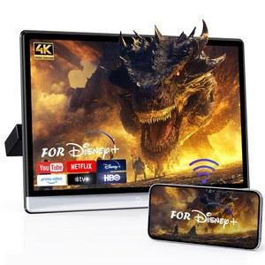 WONNIE 16인치 뒷좌석용 자동차 TV, 4K 안드로이드 헤드레스트 모니터, 4G+64G 휴대용 리어 엔터테인먼트 시스템, 지원 휴대폰 무선 미러 링크 터치 스크린, WiFi/블루투스/HDMI/USB/비디오 플레이어