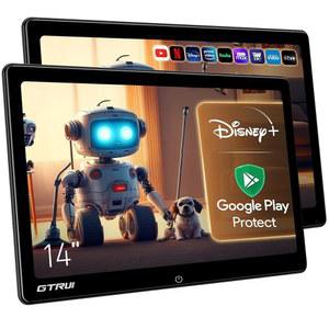 WiFi 블루투스, 글래스 투 IPS 터치스크린 미디어 플레이어, 지원 전화 제어 및 미러 링크가 포함된 뒷좌석용 14인치 4K 비디오 안드로이드 휴대용 자동차 TV 헤드레스트 모니터 태블릿(2Pcs 4+64G)