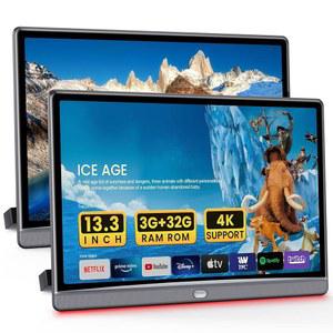 WiFi 5G - 뒷좌석용 4K 헤드레스트 비디오 플레이어, 휴대용 TV 모니터 지원 전화 링크 블루투스 FM HDMI USB 에어플레이(3G RAM 32G ROM)가 포함된 WONNIE 13.3인치 안드로이드 자동차