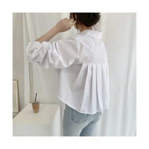 더그랜 여성 퍼프소매 플리츠 셔츠 데일리 오룩 루즈핏 블라우