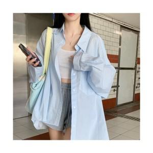 더그랜 여성 트라이프 오버핏 롱셔츠 루즈핏 커버업 데일리 남방