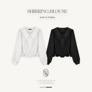 핫핑 [하객룩][LOVB] L-1453 레이스카라 셔링 긴팔블라우스