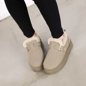 [라운슈] 스웨이드 버클 퍼트리밍 키높이 털신 5cm