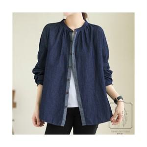 청남방 데님셔츠 봄블라우 반목블라우 빅사이즈 50대 생지 모던 오버핏