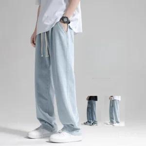 티류으스 남성용 레트로 데님 팬츠 여름용 얇은 핏 넉넉한 스트레이트 멀티스타일 트렌디 캐주얼 와이드핏