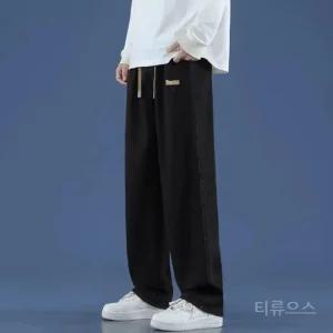 티류으스 남성 검정 청바지 봄가을용 오버핏 와이드 드로우스트링 스트레이트핏 워크웨어 팬츠 Lyw