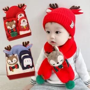 루돌프 선물 유아 장갑 모자 목도리 3종세트 크리스마스 선물세트 겨울코디 어린이 방한용품
