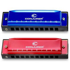 컨저 블루스 하모니카(2개), 다이아토닉 세트 키 오브 C, 황동 리드, 블루 & 레드, 모던 스타일, 광택 마감, 케이스 포함
