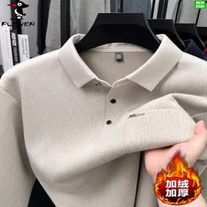긴팔 카라 셔츠 티 폴로 남방 주머니와 턴다운 칼라가 달린 남자 남성 겨울 플리스 안감 티셔츠 의 일상 캐