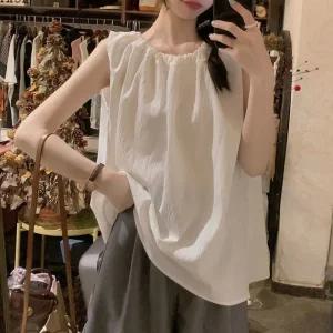 (빠른배송) 휴양지블라우스 나시블라우스 여성나시블라우스 여성 데이트룩 민소매 여름 셔링 블라우스