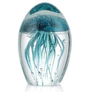 산베게 핸드 블로우 유리 해파리 피규어, 어두운 종이 무게의 글로우, 집, 사무실, 파티 장식 및 선물용 수집 가능한 생물 동상 청록색