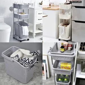 이동식 수납 트롤리 수납장 주방 세탁실 틈새 바구니 바퀴 선반 카트 3단