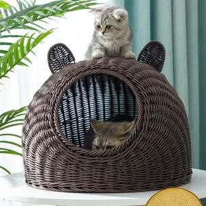 [골드스마일]고양이 숨숨집 라탄 원목 반려묘 하우스 작은 고양이 소형 반려묘집