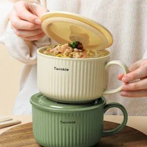 세라믹 라면기 손잡이 뚜껑 면기 도자기 라면기 시리얼 국그릇 밥그릇 레인지 찬그릇 그릇 세트 스프