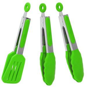 파라마트 작은 실리콘 서빙 집게 세트 3개, 팁과 스테인리스 스틸 손잡이가 있는 미니 집게(7인치), 샐러드, 스테이크, 채소에 적합합니다