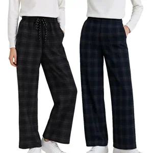 [모든GO]여성 겨울 체크바지 와이드핏 밴딩 슬랙스 따뜻한 롱팬츠