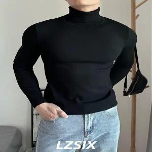 목티 폴라티 터틀넥 목폴라티 2024년 남성 하이넥 스웨터 가을/겨울 스타일 슬림핏 근육 니트 두꺼운 베이