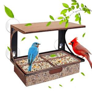 강력한 흡입 컵이 있는 창문 새 모이통, 야외 조류 관찰 선물용 금속 모이통 고양이와 자연 애호가를 위한 선물