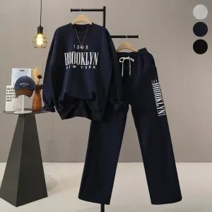 [모노시크] 브루클 기모 레터링 맨투맨 + 레터링 팬츠 세트_MNOP102