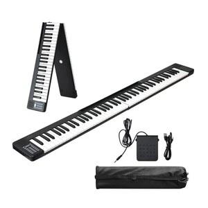 88키 접이식 피아노 일렉트릭 키보드 반가중 휴대용 디지털 충전식 듀얼 스피커, 블루투스 5.0 미디 지속 페달, 악보 홀더, 가방(색상: B)