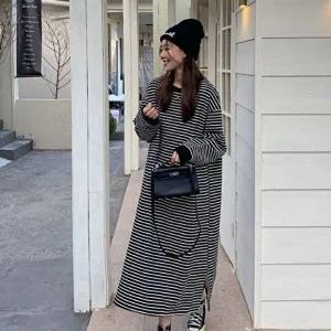 고품질 벨라마마 줄무늬 롱 수유 원피스 수유복 임부복 원피스 임산부 신생아 수유 WFH6AAT