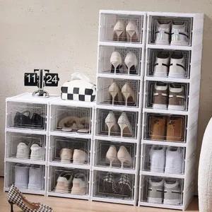 먼지 투명 신발 정리함 접이식 모듈형 진열장 현관 신발 정리대 적층 간편 방지