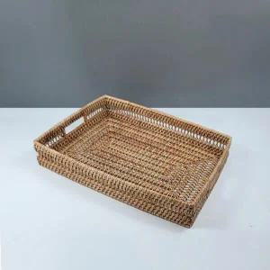 라탄 메쉬 직사각 트레이 소