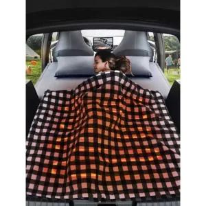 차량 12v 전기담요 DC12V 겨울난방패드 극세사담요 체크 차박이불 흑백 담요