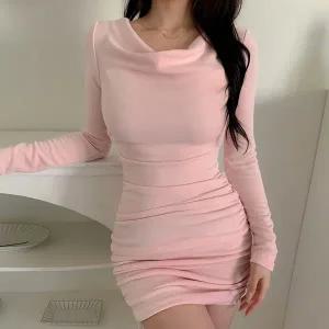 [신세계라이브쇼핑][옷자락] 여성 드레이프 사이드 셔링 슬림핏 클럽 스타일 스판 미니드레스