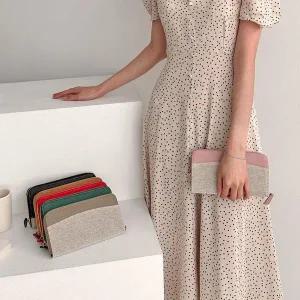 [하프클럽/]여자 면원단 자크 고급스런 콘트라스트 장지갑