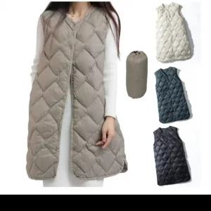 여성 오리털 경량 패딩 다이아 퀼팅 롱패딩 조끼 덕다운 롱조끼