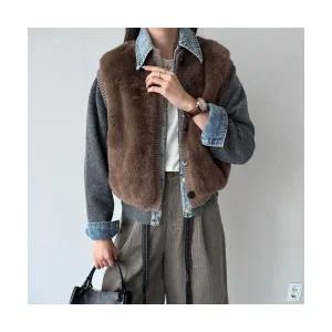 유니 페이크 퍼 밍크 베스트