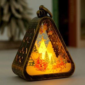 2025 크리스마스 미니 LED 삼각 랜턴 산타 눈사람 테이블 램프 장식