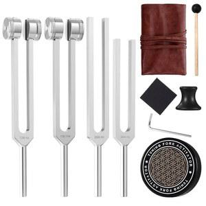 모레솔룬 힐링 튜닝 토크 세트 128Hz 136.1Hz 256Hz 384Hz 톤 테라피 사운드 목욕 기구, 포크 스탠드 및 액티베이터 포함 차크라 요가 디아파손 테라피코스 명상 도구